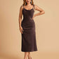 Sexy Satin Midi Prom Dresses Spaghetti Straps Slip Scoop Side Slit