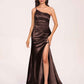 Satin One-shoulder Mermaid Bridesmaid Dresses Side Slit Pleats Floor Length