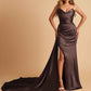 Sexy Satin Sheath Bridesmaid Dresses Strapless Sweetheart Side Slit With Train