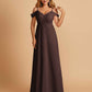 Chiffon Off-shoulder Long Bridesmaid Dresses V-neck Floor Length A-line For Sale