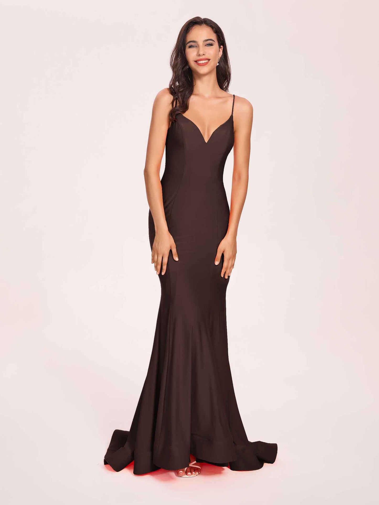 Sexy Satin Mermaid Prom Dresses Spaghetti Straps V-neck Floor Length Lace-up Back