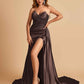 Sexy Satin Corset Prom Dresses Sweetheart Side Slit With Train Floor Length