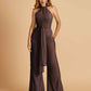 Chiffon Bridesmaid Jumpsuit Jewel Neck Sleeveless Floor Length With Pockets