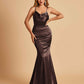 Satin Mermaid Open Back Prom Dresses Spaghetti Straps Scoop Floor Length