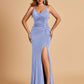 Jersey Mermaid Bridesmaid Dresses Spaghetti Straps V-neck Side Slit Floor Length