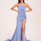 Jersey One-shoulder Prom Dresses Open Back Pleats Side-Slit With Train Long