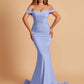 Jersey Mermaid Prom Dresses Off Shoulder Sweetheart Pleats Floor Length