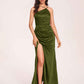 Satin Halter Pleats Sheath Bridesmaid Dresses Side-Slit Floor Length Sleeveless