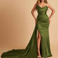 Sexy Satin Sheath Bridesmaid Dresses Strapless Sweetheart Side Slit With Train