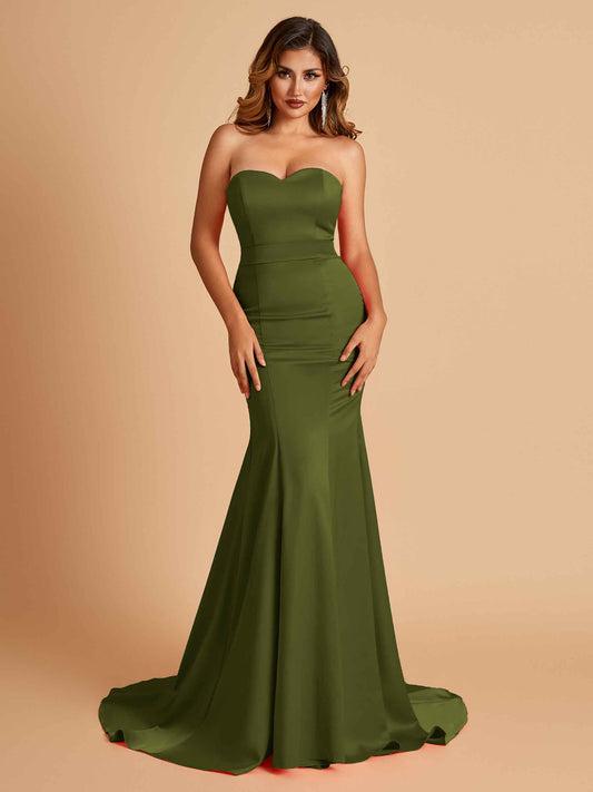 Sexy Satin Sweetheart Mermaid Bridesmaid Dresses Strapless Floor Length