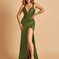 Sexy Sweetheart Sheath Prom Dresses Spaghetti Straps Satin Side Slit Pleats Floor Length