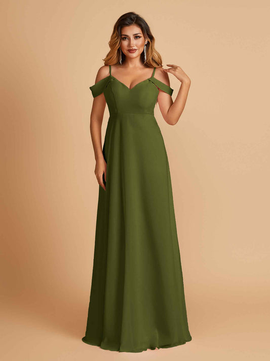 Chiffon Off-shoulder Long Bridesmaid Dresses V-neck Floor Length A-line