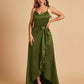 Satin Asymmetric V-neck Bridesmaid Dresses Sleeveless Side Slit A-line Unique For Sale