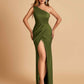 Satin One-shoulder Bridesmaid Dresses Sheath Side Slit Sleeveless Floor Length