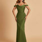 Sexy Off Shoulder Mermaid Long Prom Dresses Satin Spaghetti Straps Floor Length