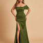Satin One-shoulder Long Prom Dresses Side Slit With Pleats Mermaid