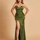 Sexy Satin Mermaid Long Bridesmaid Dresses Strapless Sweetheart Side Slit Floor Length