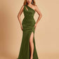 Sexy Satin Key Hole Bridesmaid Dresses One Shoulder Key Hole Floor Length Sheath For Sale