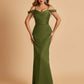 Sexy Off Shoulder Mermaid Long Bridesmaid Dresses Satin Spaghetti Straps Floor Length
