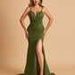 Satin Mermaid Long Prom Dresses Spaghetti Straps Sweetheart Side Slit Floor Length