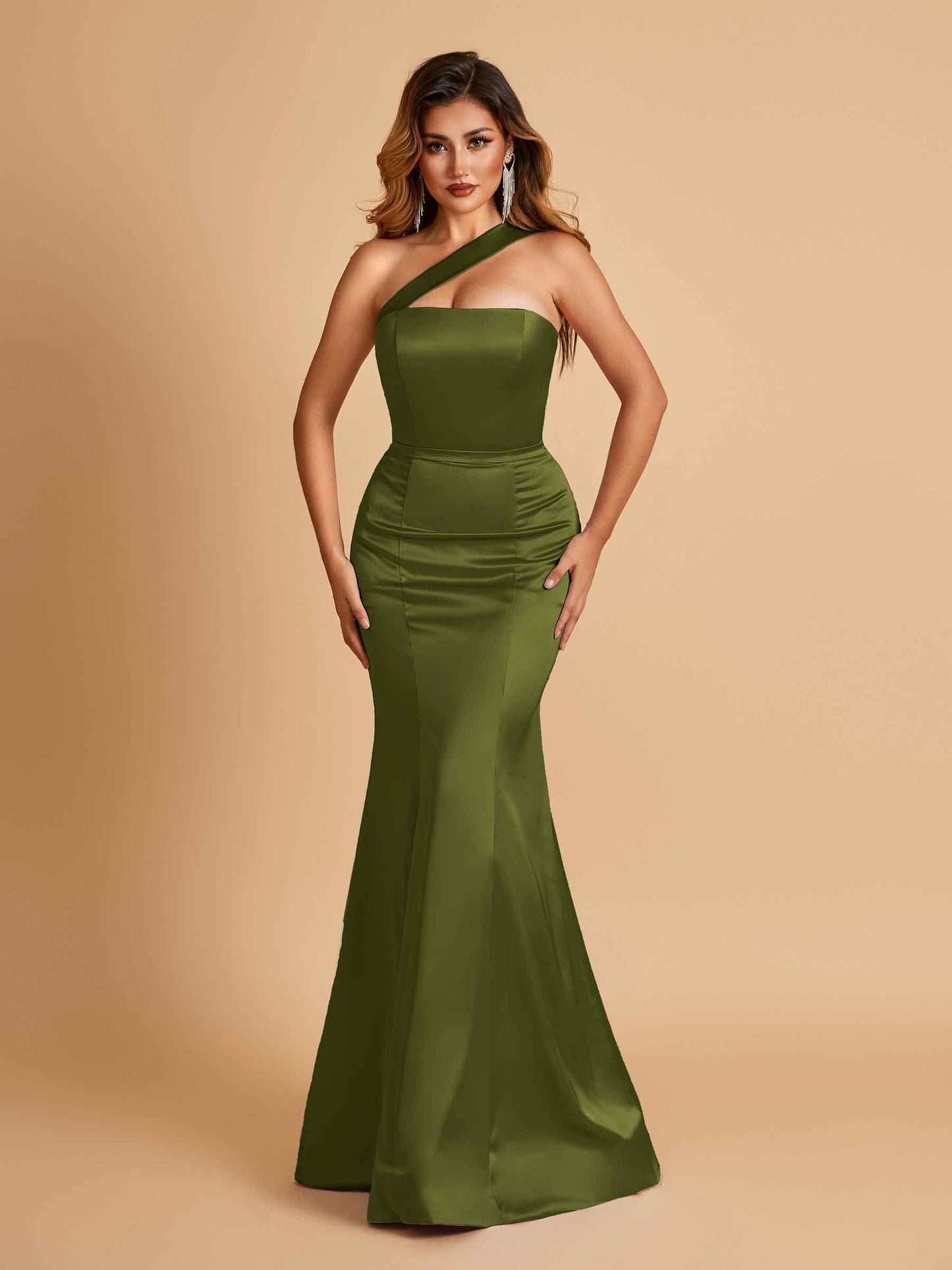 Sexy Satin Mermaid Bridesmaid Dresses One Shoulder Floor Length