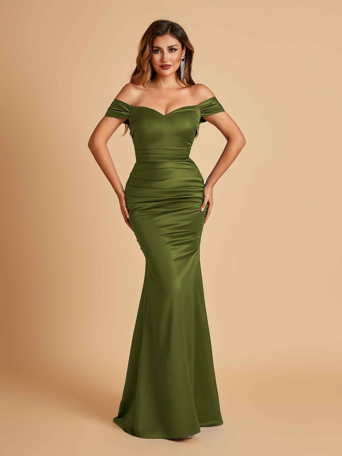 Satin Mermaid Off Shoulder Bridesmaid Dresses Sweetheart Floor Length For Sale