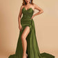 Sexy Satin Corset Prom Dresses Sweetheart Side Slit With Train Floor Length