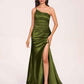 Satin One-shoulder Mermaid Bridesmaid Dresses Side Slit Pleats Floor Length
