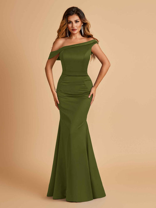 Charming Satin Off Shoulder Mermaid Bridesmaid Dresses Straps Floor Length