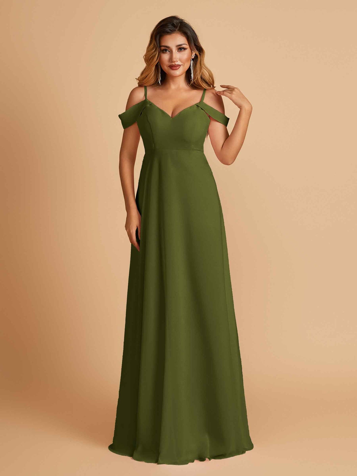 Chiffon Off-shoulder Long Bridesmaid Dresses V-neck Floor Length A-line For Sale