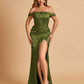 Satin Corset Off Shoulder Bridesmaid Dresses Sheath Side Slit Floor Length