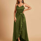 Satin Asymmetric V-neck Prom Dresses Sleeveless Side Slit A-line Unique