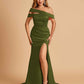 Unique Satin Mermaid Prom Dresses With Off Shoulder Straps Side Slit Floor Length