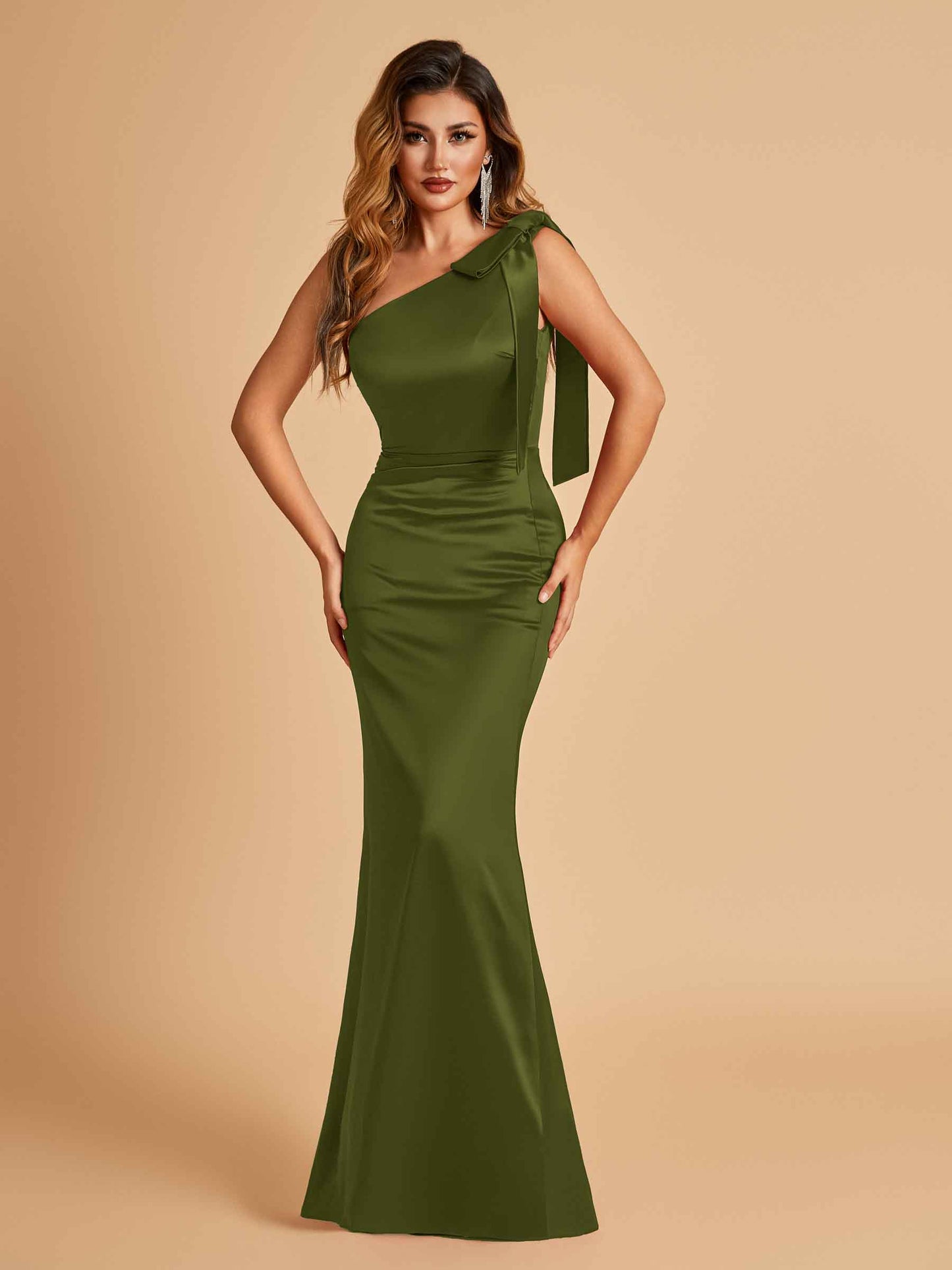 Sexy Satin One Shoulder Bridesmaid Dresses Long Zipper Side Floor Length Sheath