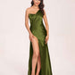 Sexy Satin One-shoulder Bridesmaid Dresses Side Slit Sheath Floor Length Long