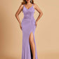 Jersey Mermaid Bridesmaid Dresses Spaghetti Straps V-neck Side Slit Floor Length
