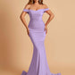 Jersey Mermaid Prom Dresses Off Shoulder Sweetheart Pleats Floor Length