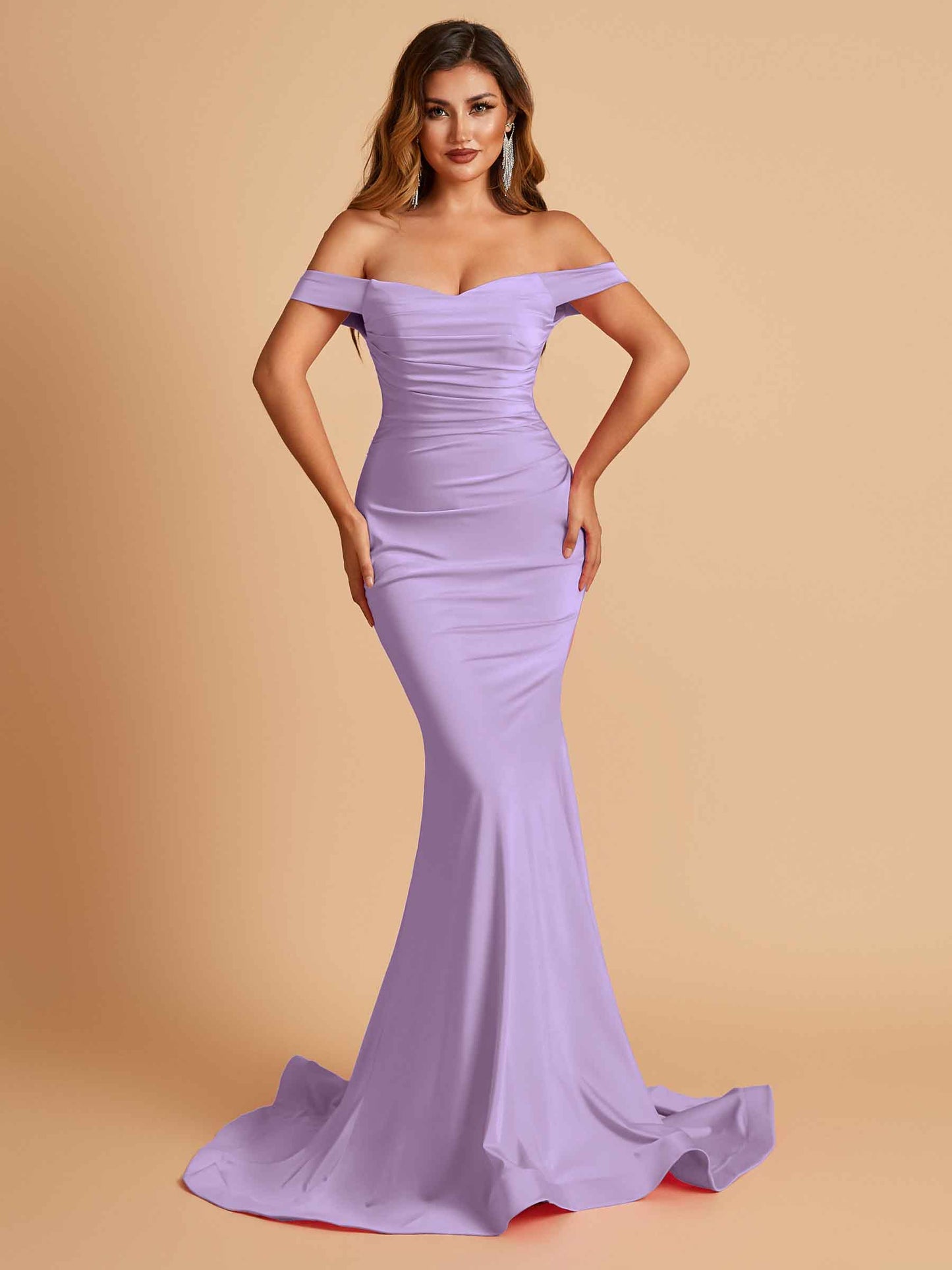 Jersey Mermaid Bridesmaid Dresses Off Shoulder Sweetheart Pleats Floor Length