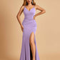 Jersey Mermaid Bridesmaid Dresses Spaghetti Straps V-neck Side Slit Pleats Floor Length