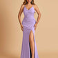 Sexy Jersey Mermaid Bridesmaid Dresses Spaghetti Straps V-neck Criss Cross Side Slit Floor Length