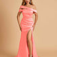 Unique Satin Mermaid Prom Dresses With Off Shoulder Straps Side Slit Floor Length