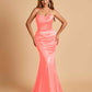 Sexy Satin Mermaid Prom Dresses Spaghetti Straps Scoop Criss-cross Back