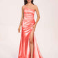 Satin One-shoulder Mermaid Bridesmaid Dresses Side Slit Pleats Floor Length