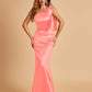 Sexy Satin One Shoulder Bridesmaid Dresses Long Zipper Side Floor Length Sheath