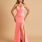 Satin Mermaid Long Prom Dresses Spaghetti Straps Sweetheart Side Slit Floor Length