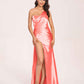 Sexy Satin One-shoulder Bridesmaid Dresses Side Slit Sheath Floor Length Long
