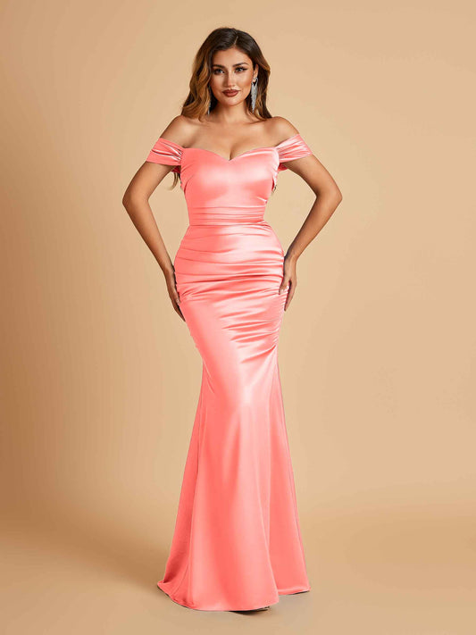 Satin Mermaid Off Shoulder Bridesmaid Dresses Sweetheart Floor Length