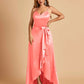 Satin Asymmetric V-neck Bridesmaid Dresses Sleeveless Side Slit A-line Unique For Sale