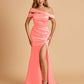 Unique Satin Mermaid Bridesmaid Dresses With Off Shoulder Straps Side Slit Floor Length