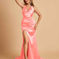 Sexy Satin Open Back Bridesmaid Dresses Mermaid V-neck Side Slit With Train